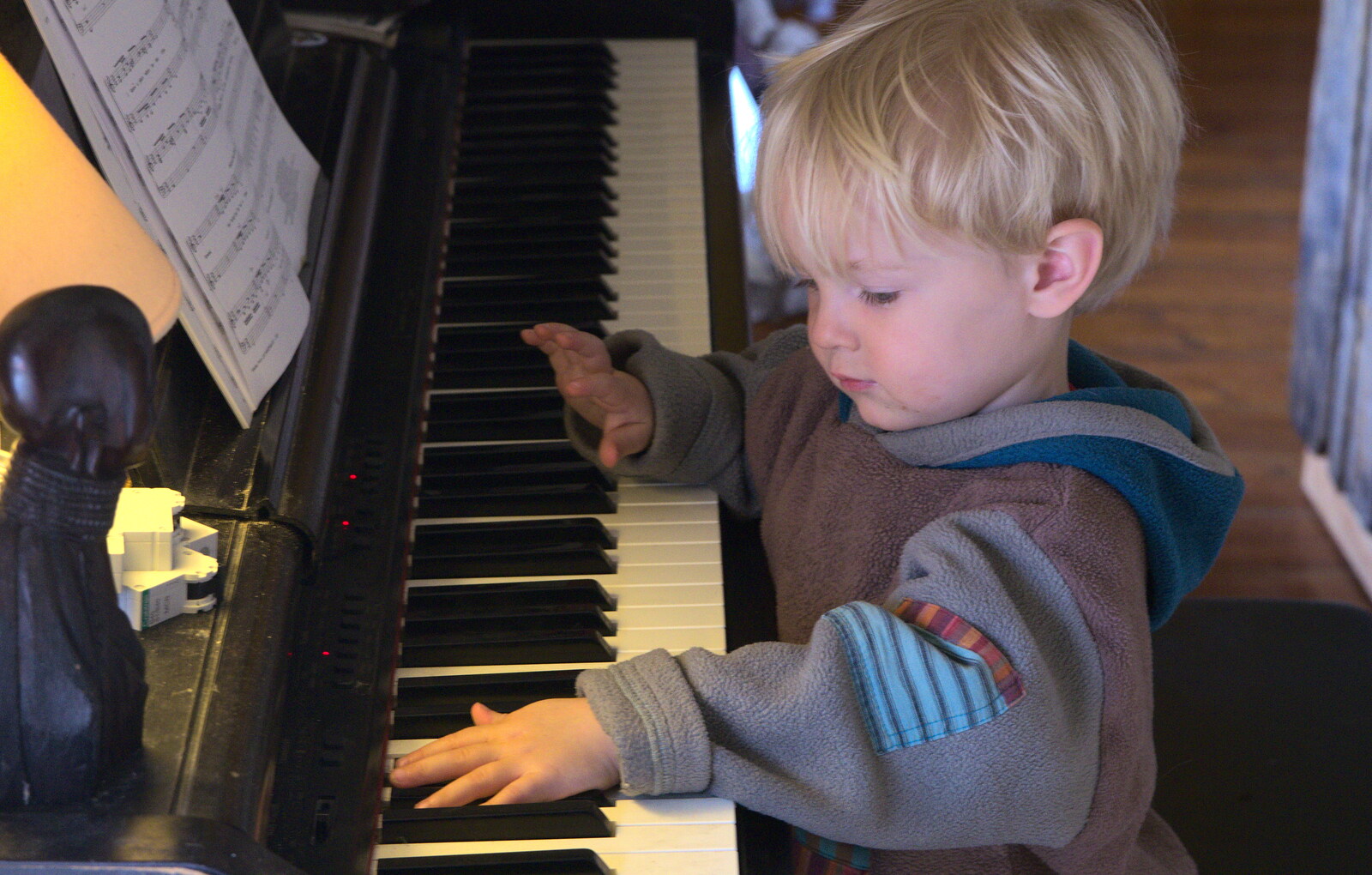Harry bashes keys on the piano from On Being Two: Harry's Birthday, Brome, Suffolk - 28th March 2014