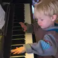 Harry bashes keys on the piano, On Being Two: Harry's Birthday, Brome, Suffolk - 28th March 2014