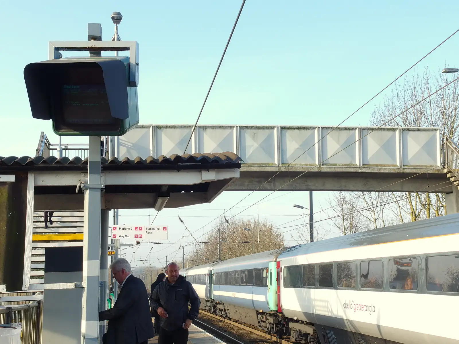 The almost-obsolete CRT monitors on platform 1, from A Trainey Sort of Week, Liverpool Street, City of London - 3rd April 2014