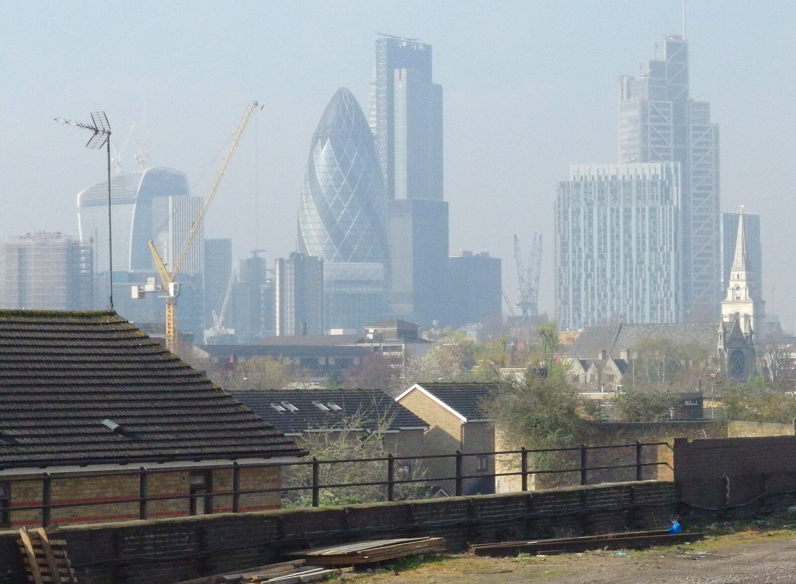 A smoggy City of London, on 'pollution alert' day from A Trainey Sort of Week, Liverpool Street, City of London - 3rd April 2014