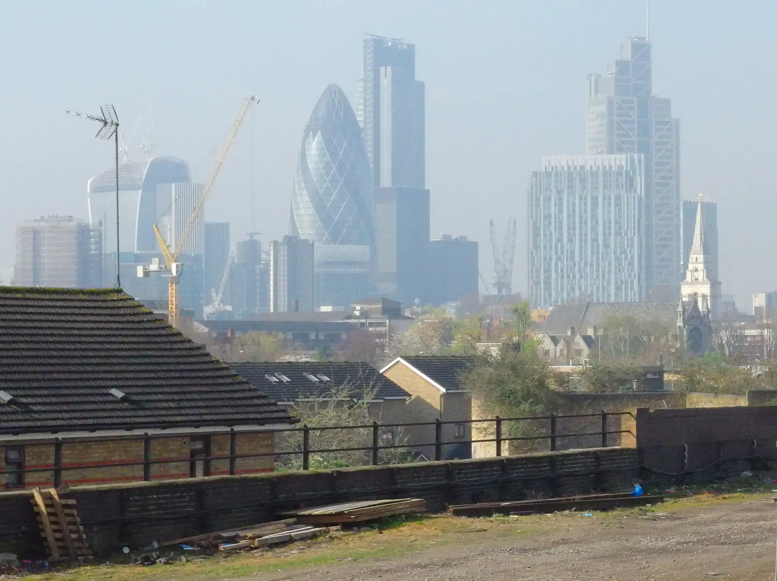 A smoggy City of London, on 'pollution alert' day, from A Trainey Sort of Week, Liverpool Street, City of London - 3rd April 2014