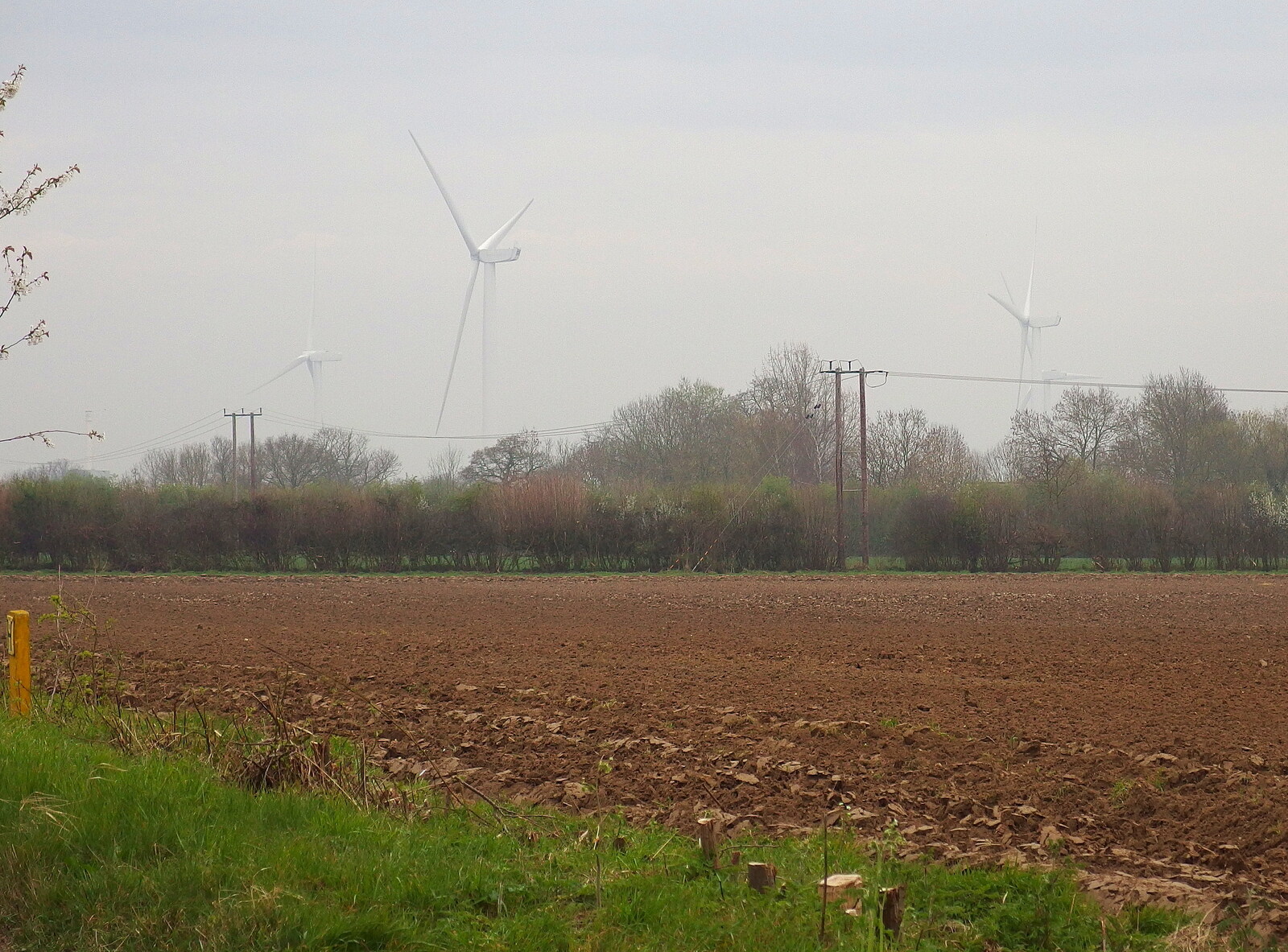The four wind turbines lost in the pollution haze from A Trainey Sort of Week, Liverpool Street, City of London - 3rd April 2014