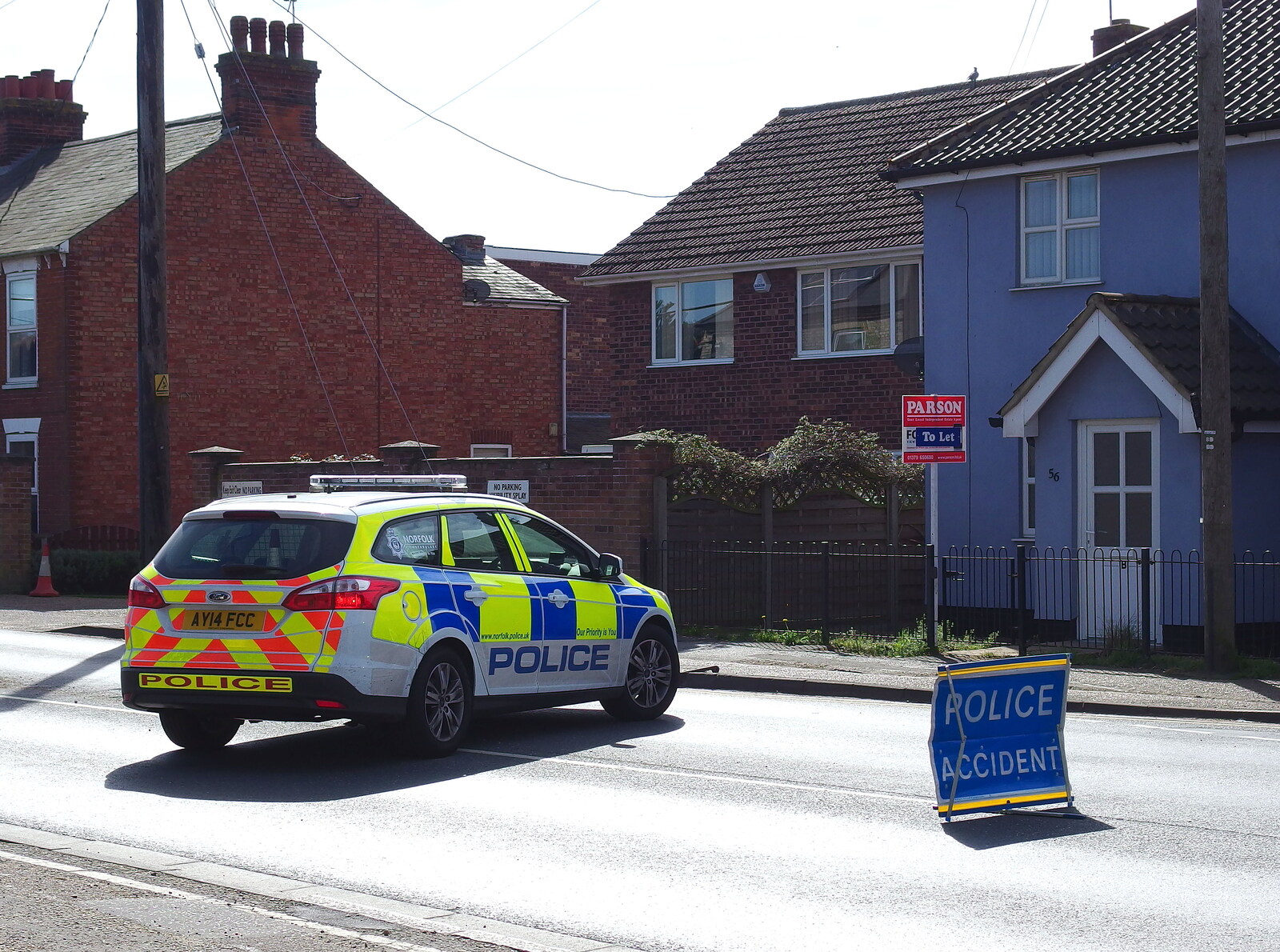 A police car blocks Victoria Road from The BSCC at The Black Horse, and an April Miscellany, Thorndon, Diss and Eye, Suffolk - 10th April 2014