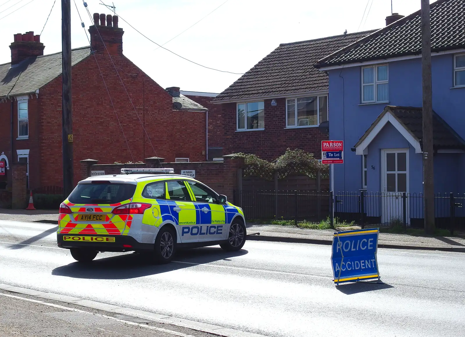 A police car blocks Victoria Road, from The BSCC at The Black Horse, and an April Miscellany, Thorndon, Diss and Eye, Suffolk - 10th April 2014