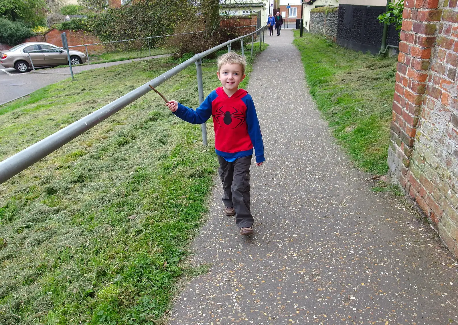 Fred walks along with a stick, from The BSCC at The Black Horse, and an April Miscellany, Thorndon, Diss and Eye, Suffolk - 10th April 2014