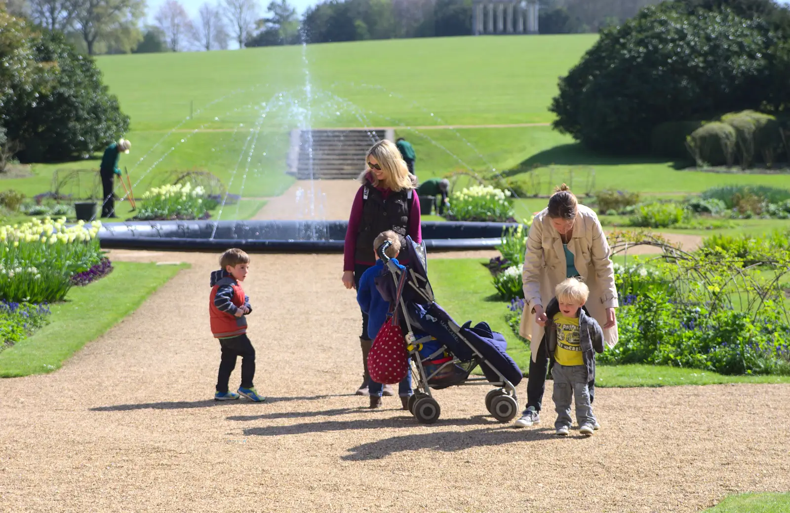 Janet, Isobel and the boys mill around, from A Trip to Audley End House, Saffron Walden, Essex - 16th April 2014