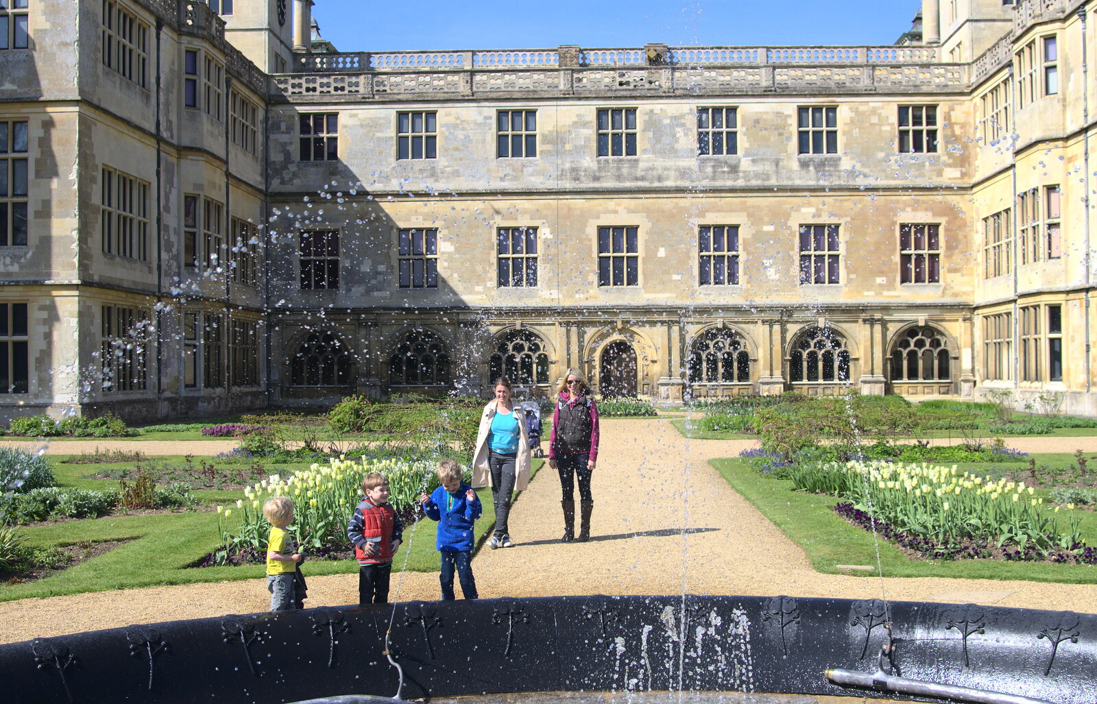 Harry, Kane and Fred get wet from A Trip to Audley End House, Saffron Walden, Essex - 16th April 2014