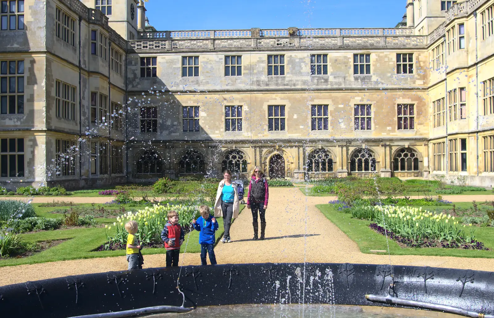 Harry, Kane and Fred get wet, from A Trip to Audley End House, Saffron Walden, Essex - 16th April 2014