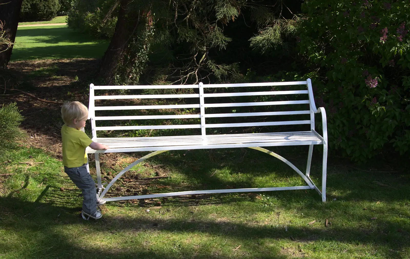 Gabes tries to haul off a bench, from A Trip to Audley End House, Saffron Walden, Essex - 16th April 2014