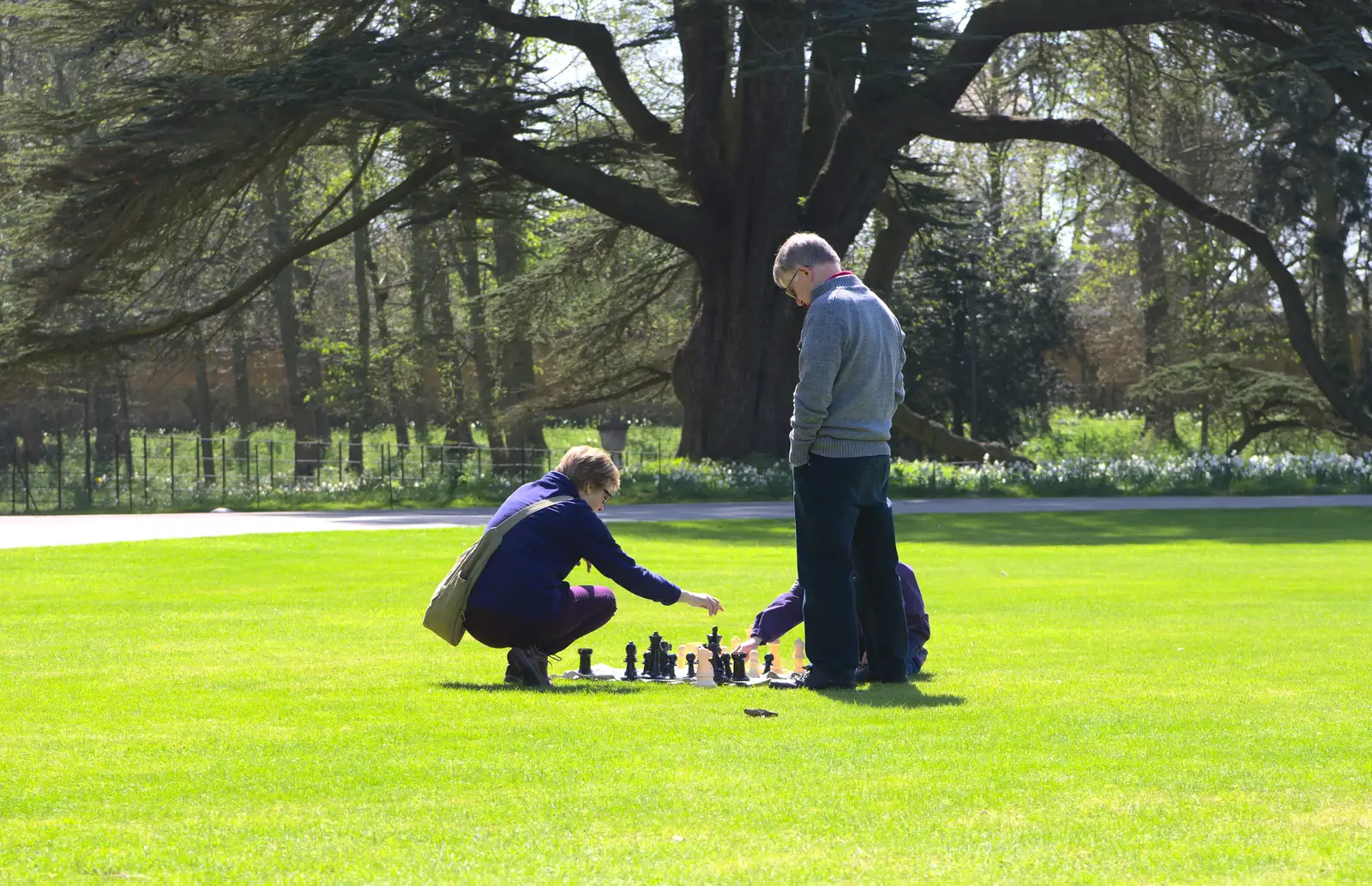 People play giant chess on the grass, from A Trip to Audley End House, Saffron Walden, Essex - 16th April 2014