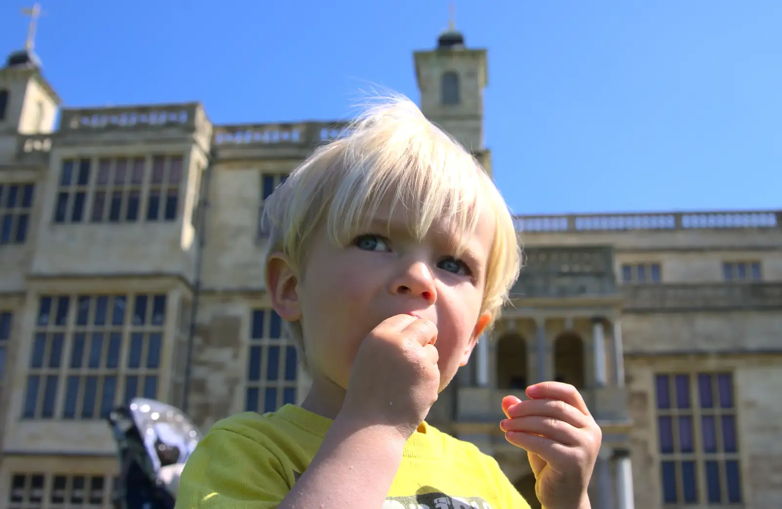 Gabes eats someting, from A Trip to Audley End House, Saffron Walden, Essex - 16th April 2014