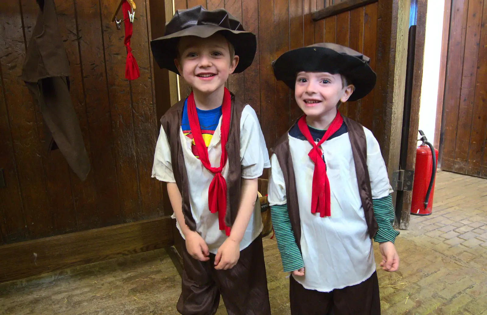 Fred and Kane dress up as 1800s stable boys, from A Trip to Audley End House, Saffron Walden, Essex - 16th April 2014