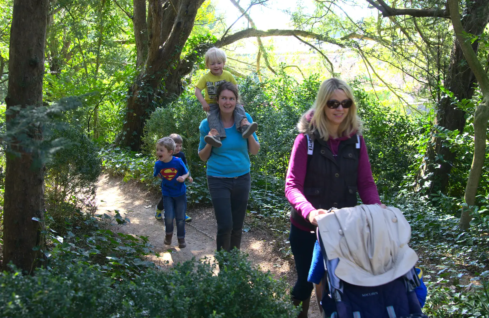 Walking through the woods, from A Trip to Audley End House, Saffron Walden, Essex - 16th April 2014