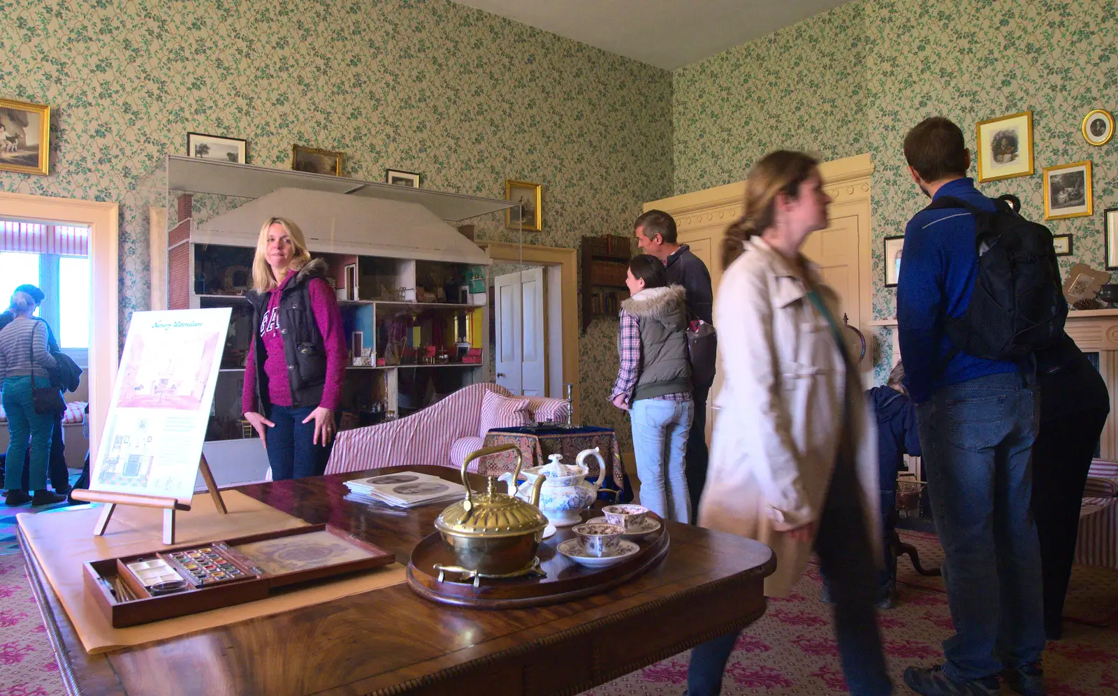 Janet looks over as Isobel strides off after Harry, from A Trip to Audley End House, Saffron Walden, Essex - 16th April 2014