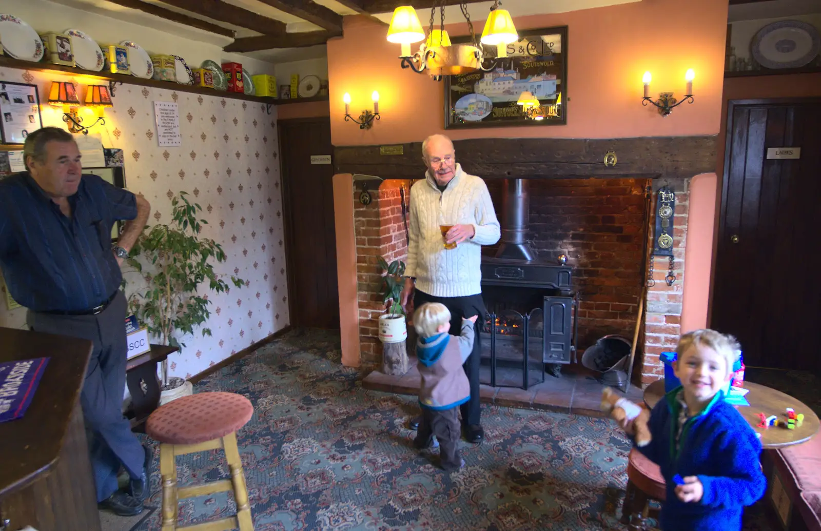 Grandad lurks by the woodburner, from The BSCC at the Cross Keys, and a Building Catch Up, Brome and Redgrave, Suffolk - 24th April 2014