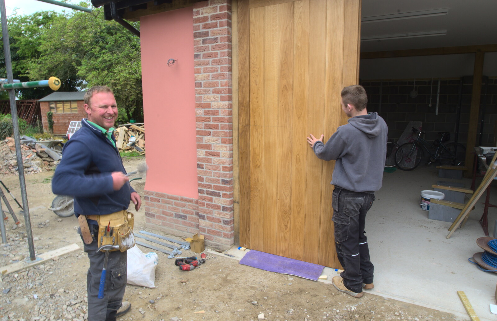 Andrew and Ben work on the 3-metre doors from The BSCC at the Cross Keys, and a Building Catch Up, Brome and Redgrave, Suffolk - 24th April 2014