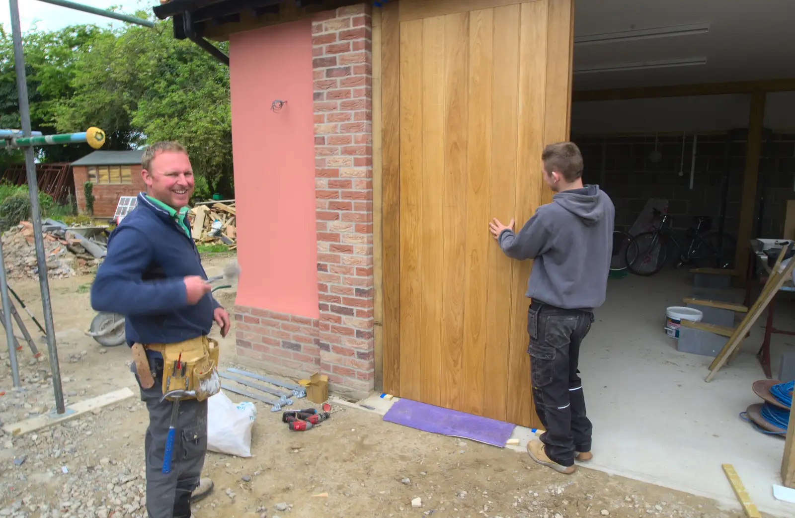 Andrew and Ben work on the 3-metre doors, from The BSCC at the Cross Keys, and a Building Catch Up, Brome and Redgrave, Suffolk - 24th April 2014