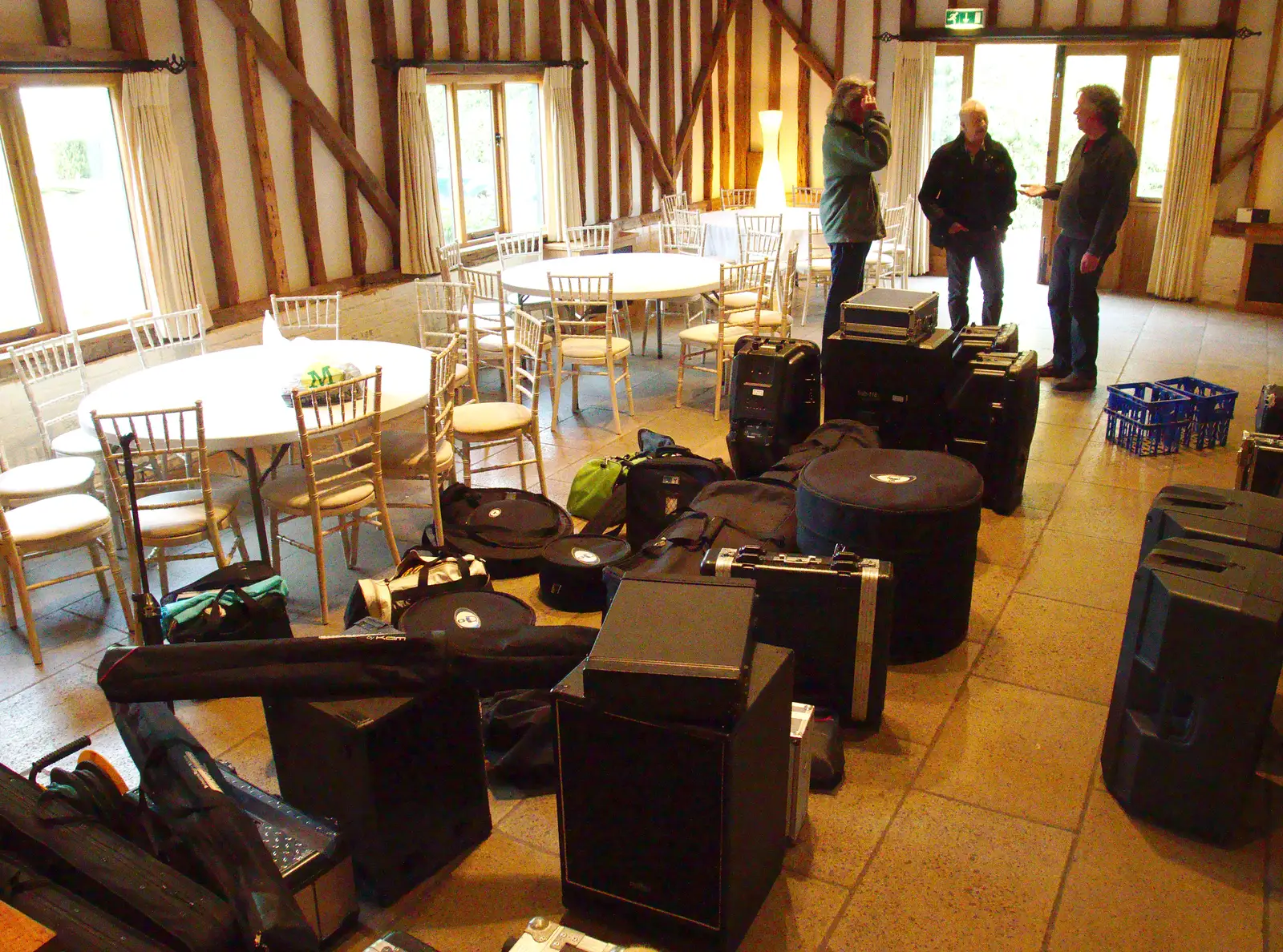 The band's gear all laid out, from The BBs Play Haughley Park Barn, Haughley, Suffolk - 26th April 2014