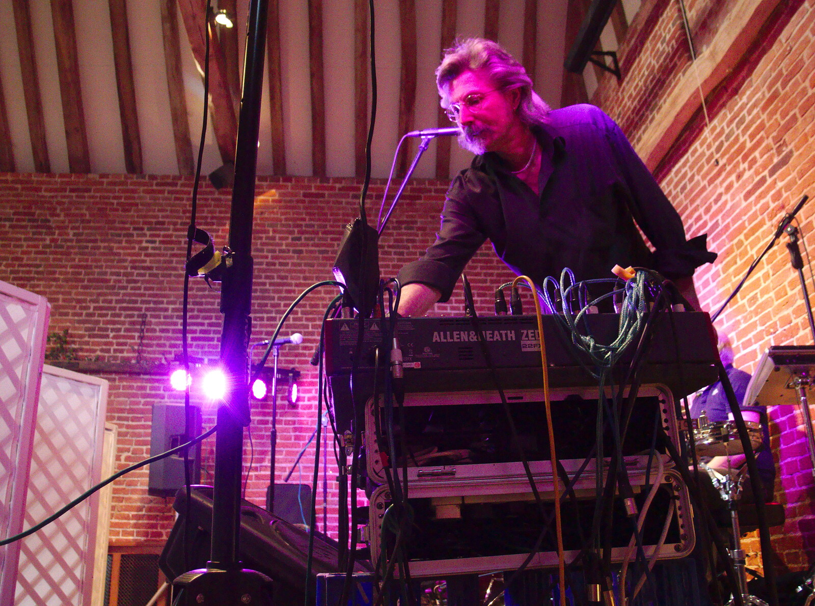 Rob twiddles knobs on the desk from The BBs Play Haughley Park Barn, Haughley, Suffolk - 26th April 2014