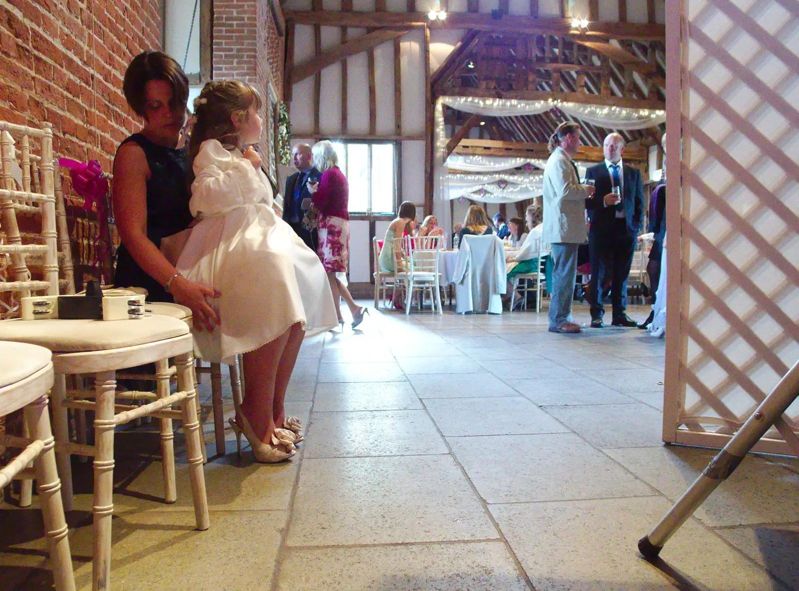 Wedding guests mingle around, from The BBs Play Haughley Park Barn, Haughley, Suffolk - 26th April 2014