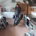 Max hauls his cases through the kitchen, The BBs Play Haughley Park Barn, Haughley, Suffolk - 26th April 2014