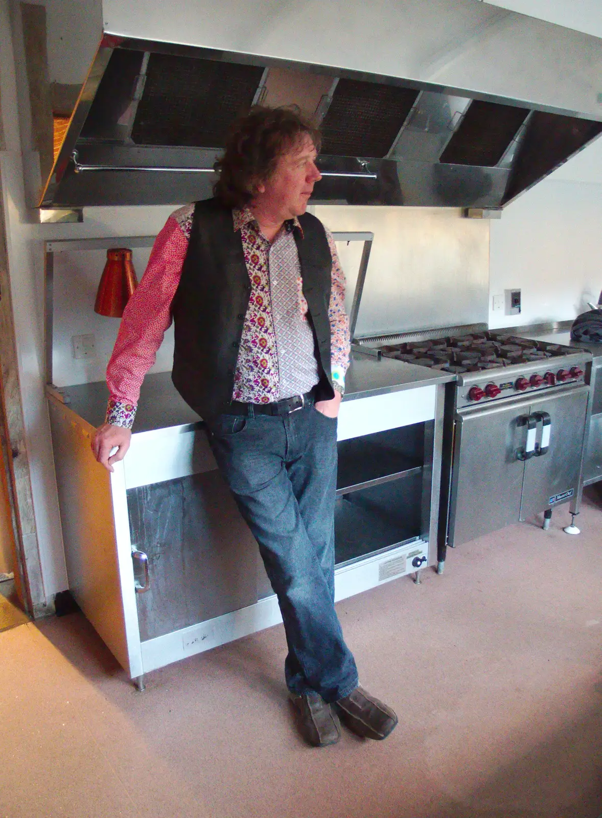 Max leans on an oven, from The BBs Play Haughley Park Barn, Haughley, Suffolk - 26th April 2014