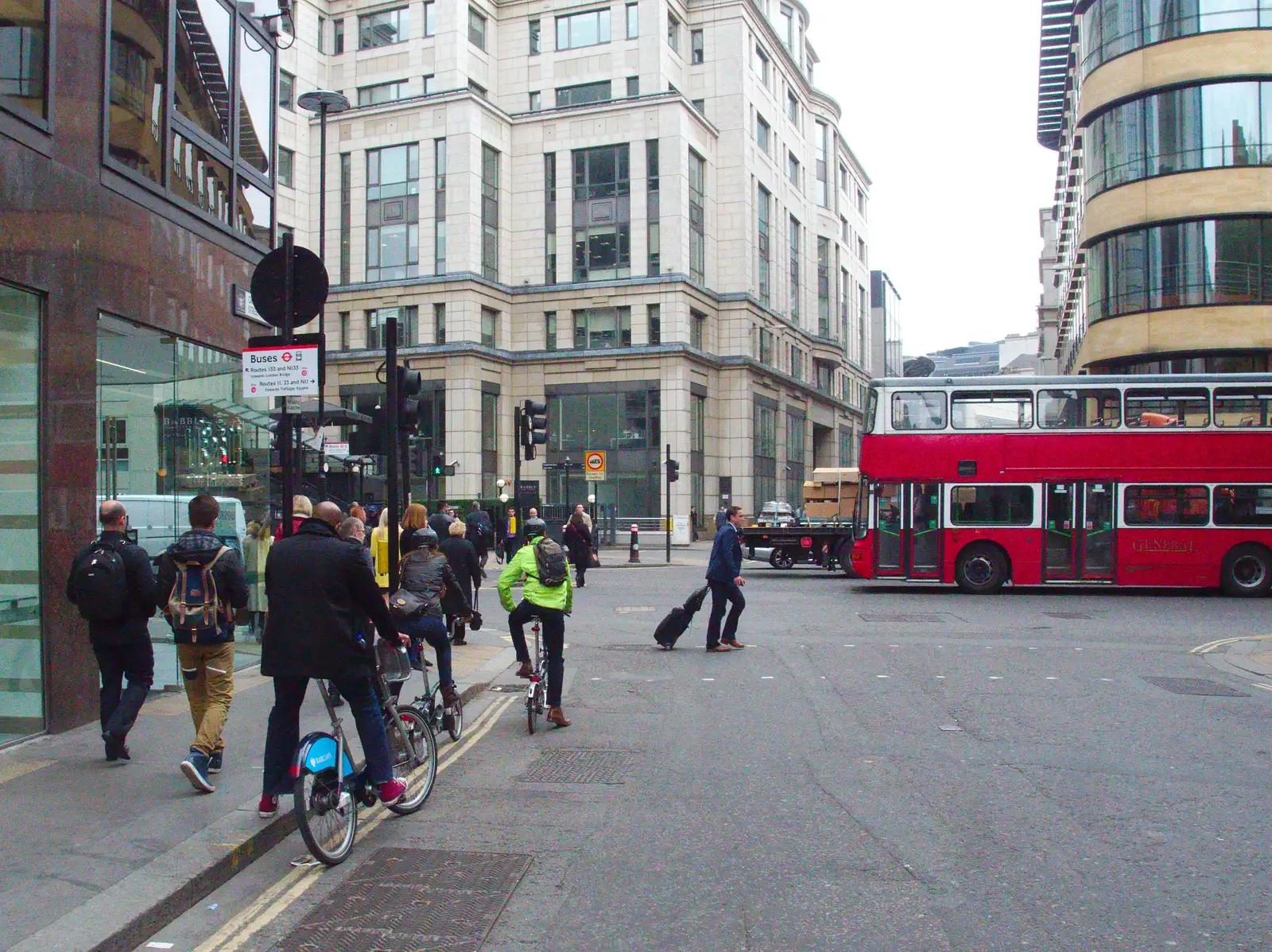 Waiting at the lights to cross London Wall, from Brantham Dereliction, and a SwiftKey Photoshoot, Suffolk and Southwark - 29th April 2014