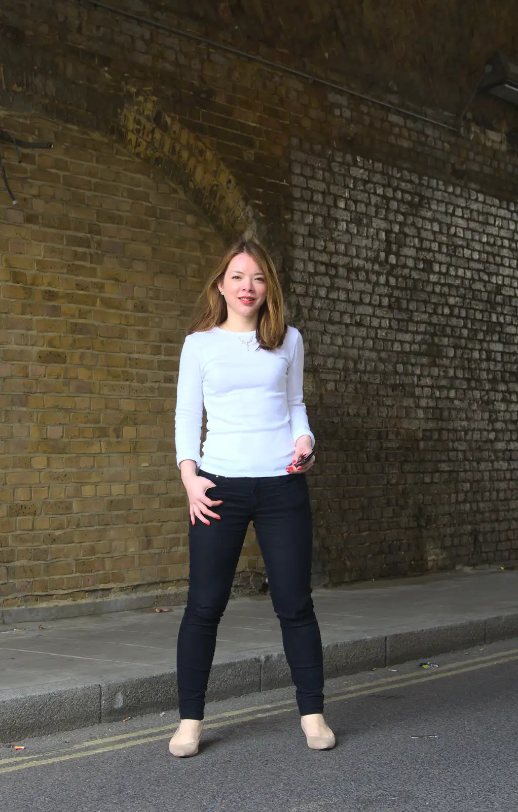 Lucy under the arches, from Brantham Dereliction, and a SwiftKey Photoshoot, Suffolk and Southwark - 29th April 2014