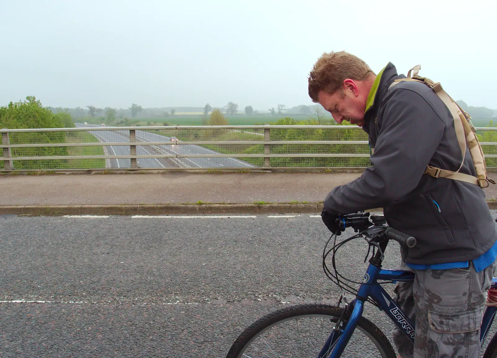 Gaz on the bridge over the Scole bypass, from The BSCC at the Burston Crown, and the Oaksmere Re-opens, Brome, Suffolk - 1st May 2014