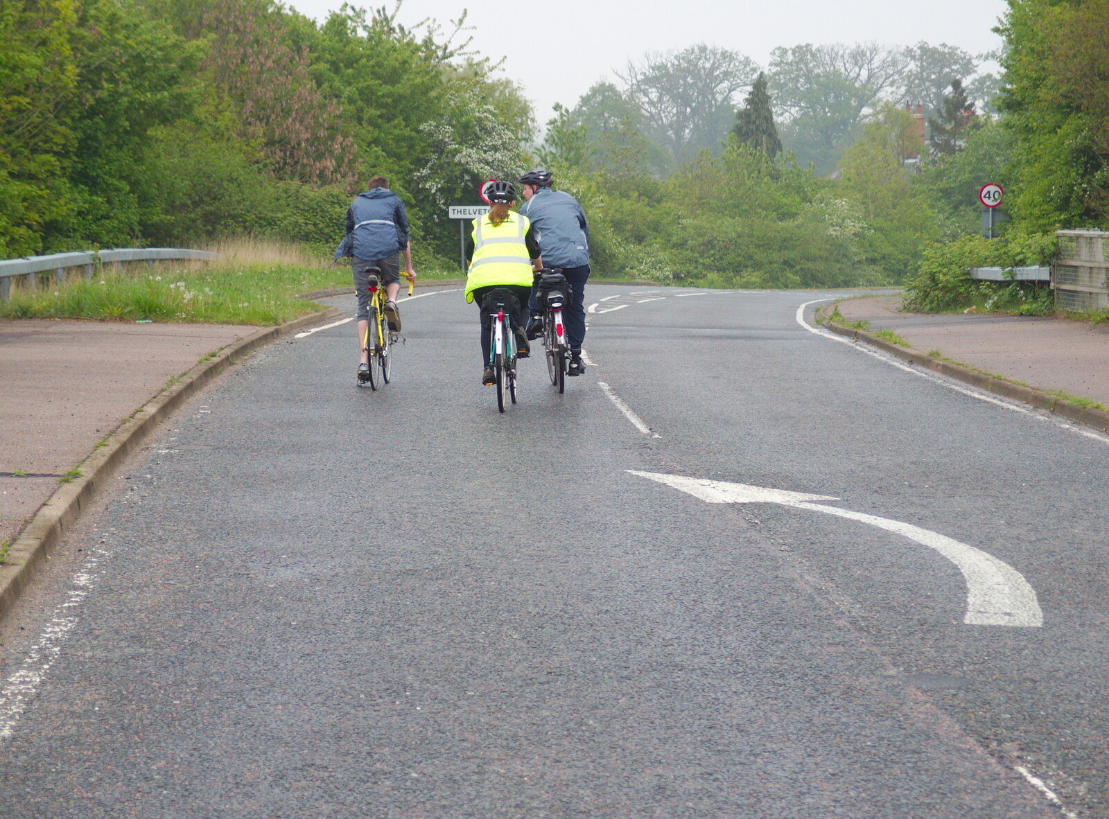 Phil, Suey and Paul on the road to Thelveton from The BSCC at the Burston Crown, and the Oaksmere Re-opens, Brome, Suffolk - 1st May 2014