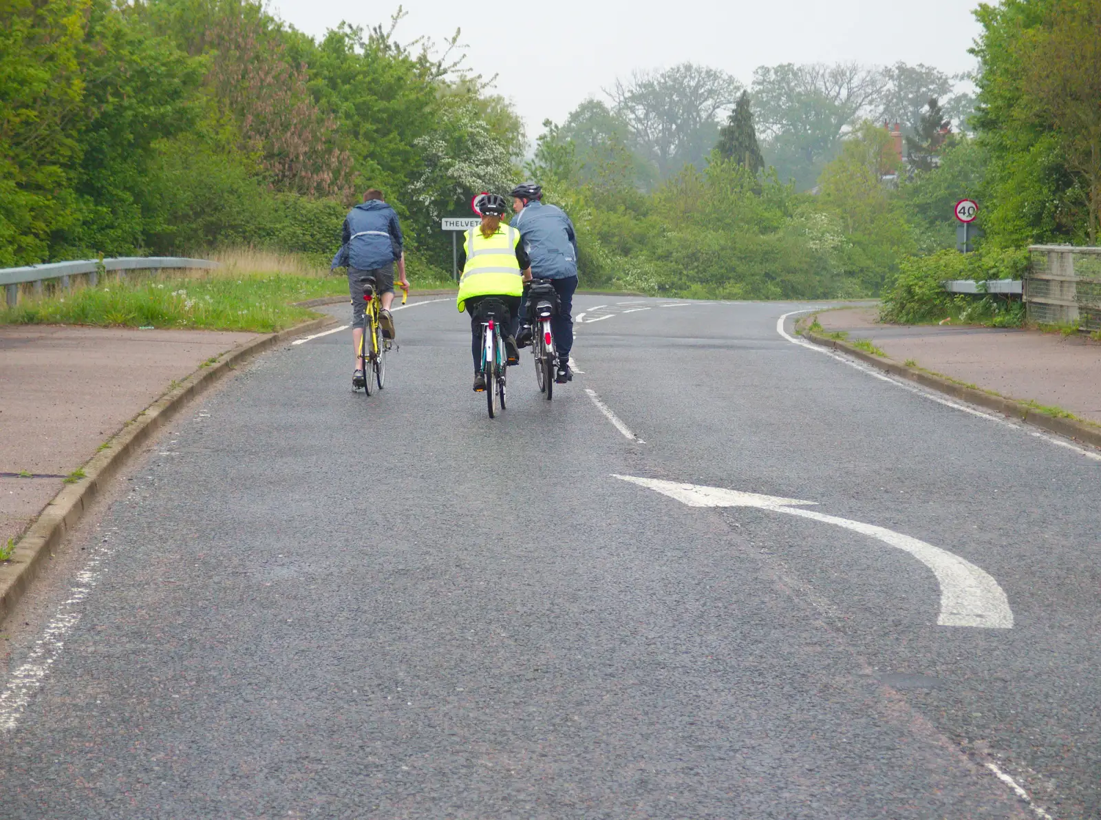 Phil, Suey and Paul on the road to Thelveton, from The BSCC at the Burston Crown, and the Oaksmere Re-opens, Brome, Suffolk - 1st May 2014