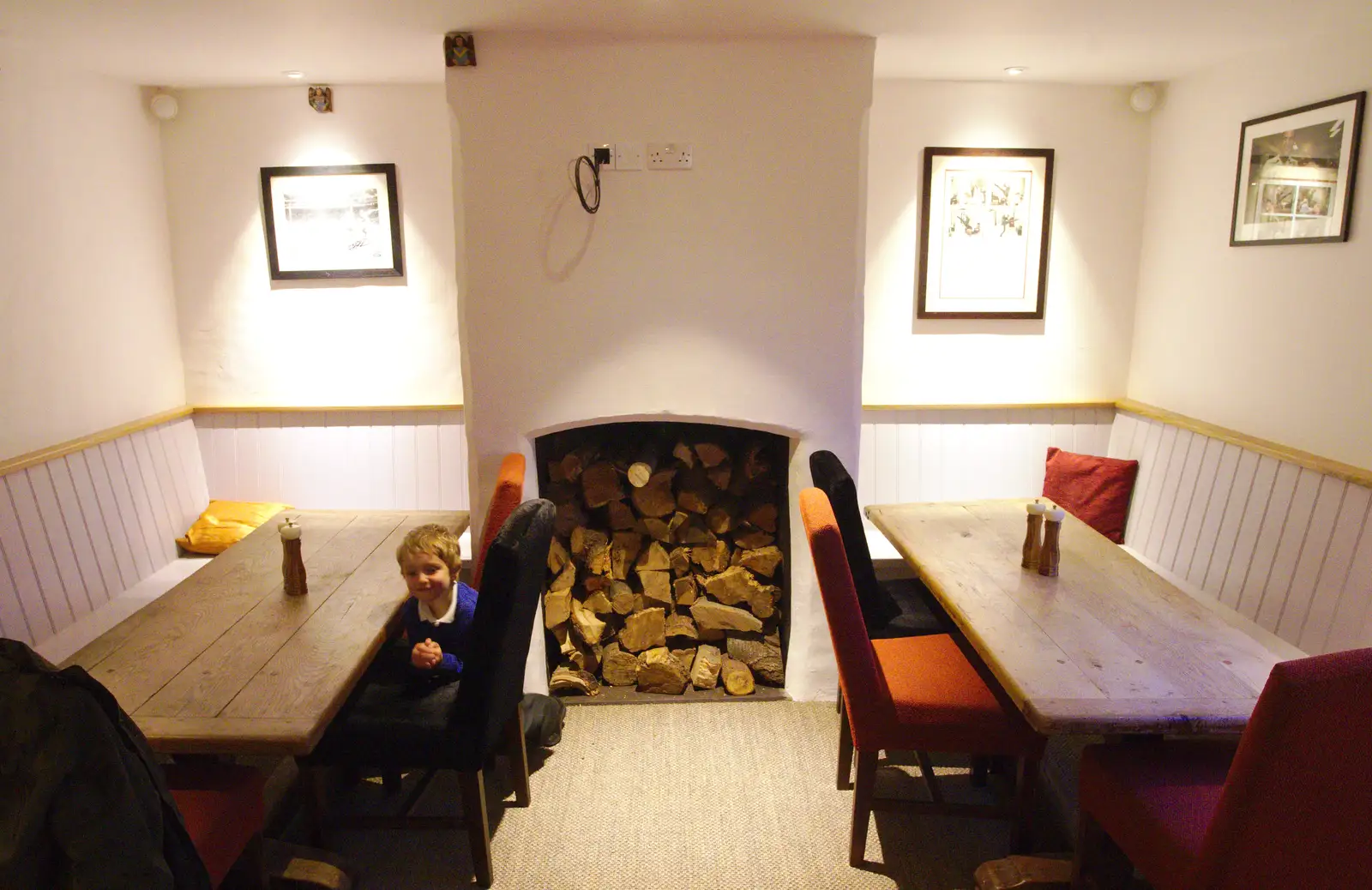 Fred hides under the table, from The BSCC at the Burston Crown, and the Oaksmere Re-opens, Brome, Suffolk - 1st May 2014