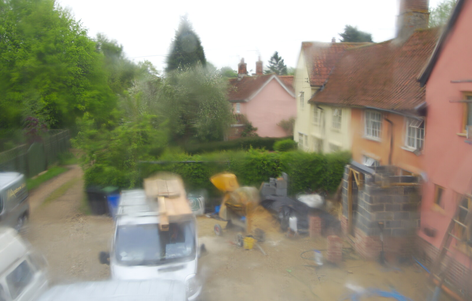 A building site through a rainy Velux window from The BSCC at the Burston Crown, and the Oaksmere Re-opens, Brome, Suffolk - 1st May 2014