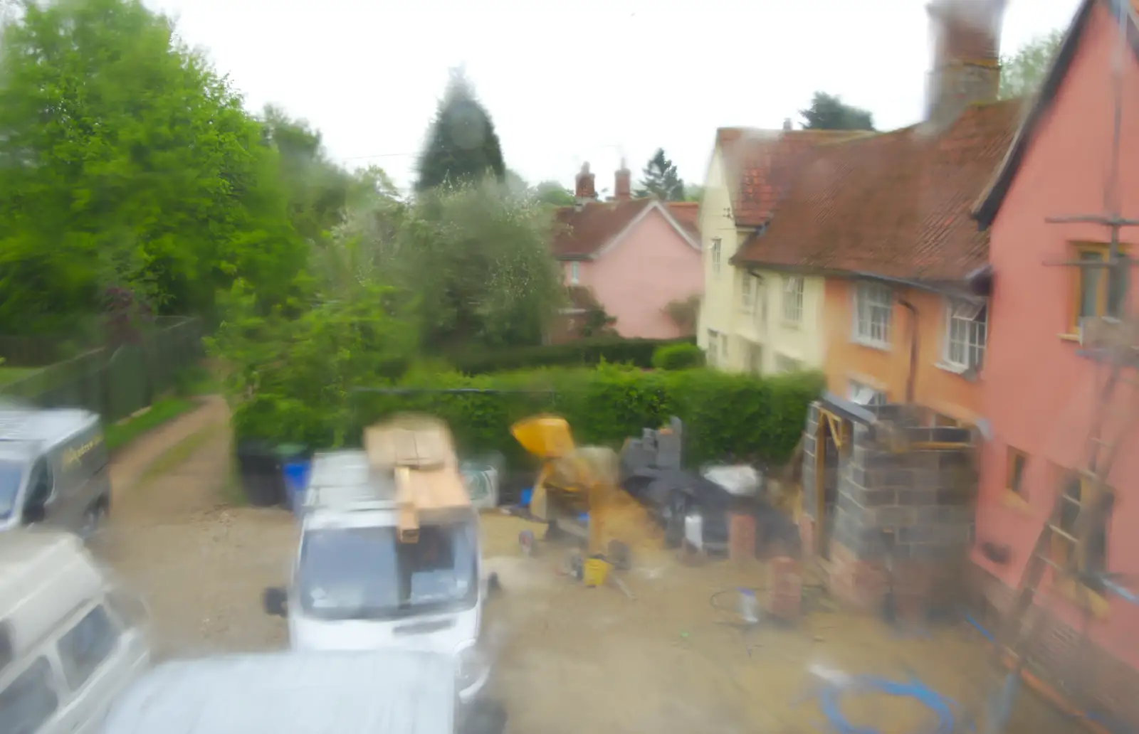 A building site through a rainy Velux window, from The BSCC at the Burston Crown, and the Oaksmere Re-opens, Brome, Suffolk - 1st May 2014