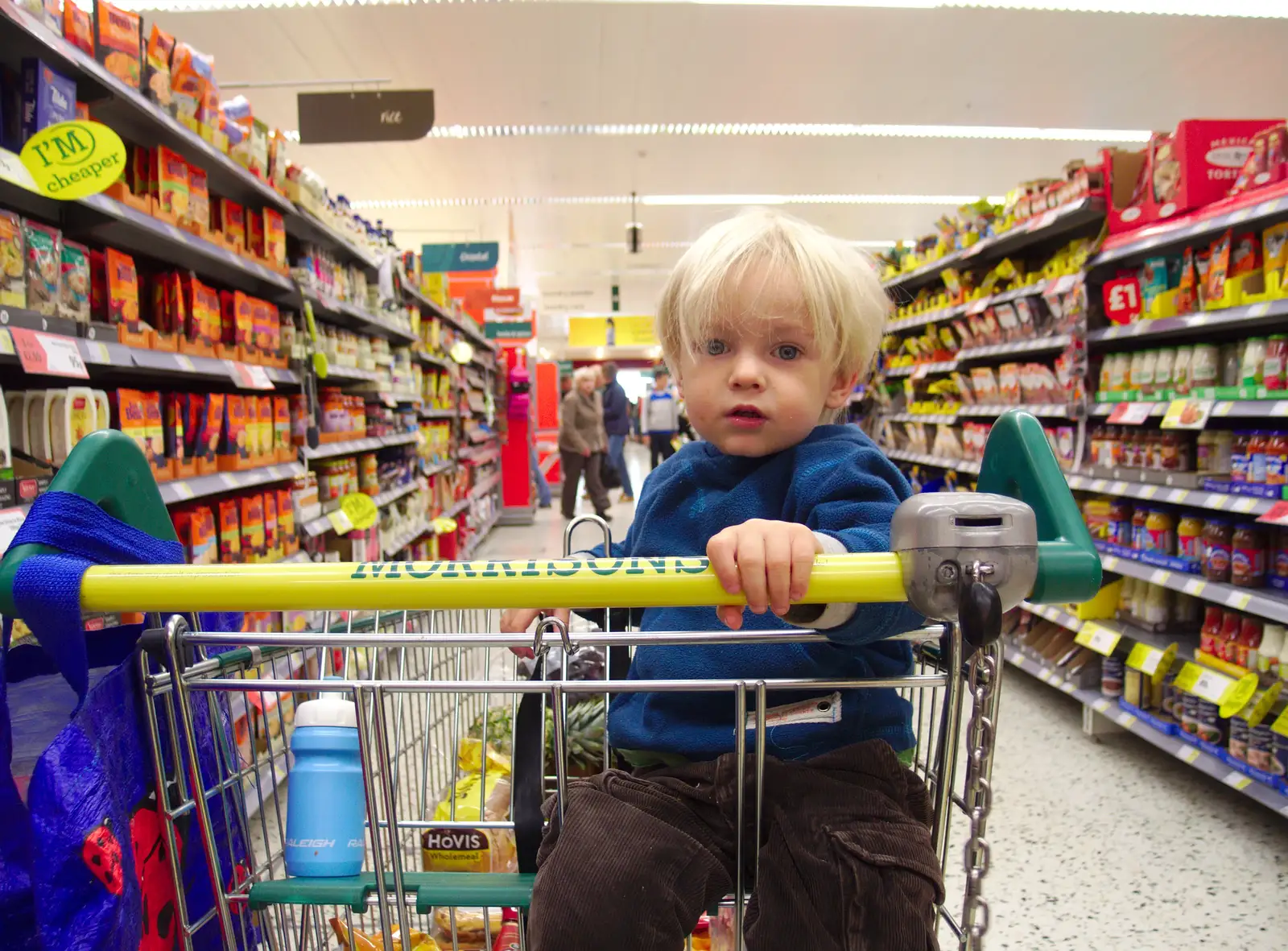 Harry in a Morrisons trolley, from BBs' Coldest Gig and a Wavy Barbeque, Botesdale and Stuston, Suffolk, 3rd May 2014