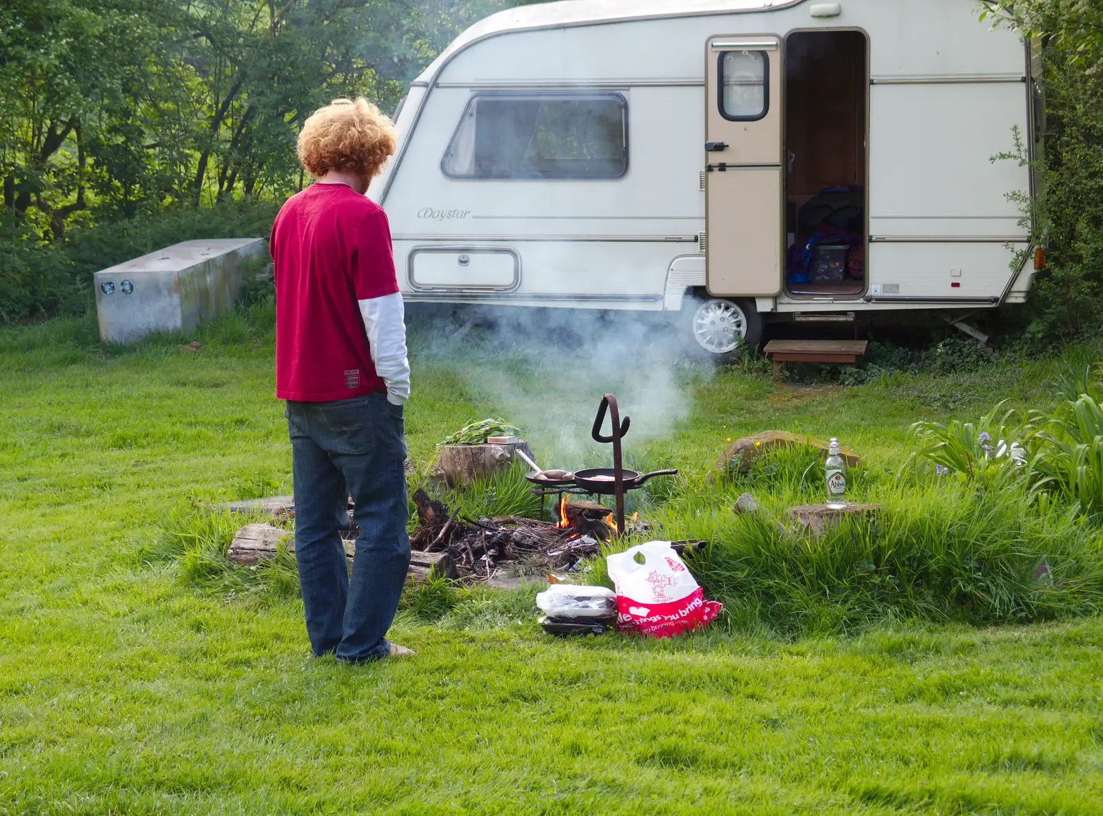 Wavy lights a fire, from BBs' Coldest Gig and a Wavy Barbeque, Botesdale and Stuston, Suffolk, 3rd May 2014