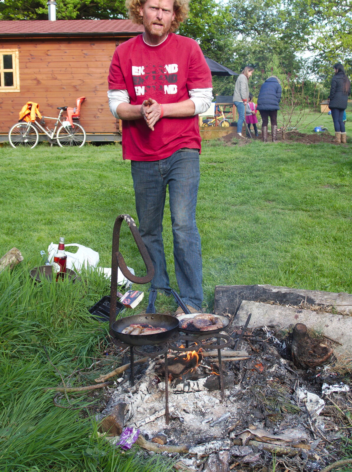 Wavy keeps an eye on sausages from BBs' Coldest Gig and a Wavy Barbeque, Botesdale and Stuston, Suffolk, 3rd May 2014