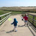 Harry and Fred run ocross the bridge, Life's A Windy Beach, Walberswick, Suffolk - 5th May 2014