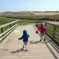 Harry and Fred run ocross the bridge, Life's A Windy Beach, Walberswick, Suffolk - 5th May 2014