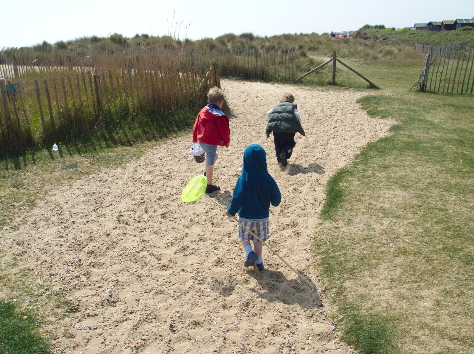 The boys head down to the beach from Life's A Windy Beach, Walberswick, Suffolk - 5th May 2014
