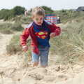 Fred - as Superman - runs up a dune, Life's A Windy Beach, Walberswick, Suffolk - 5th May 2014