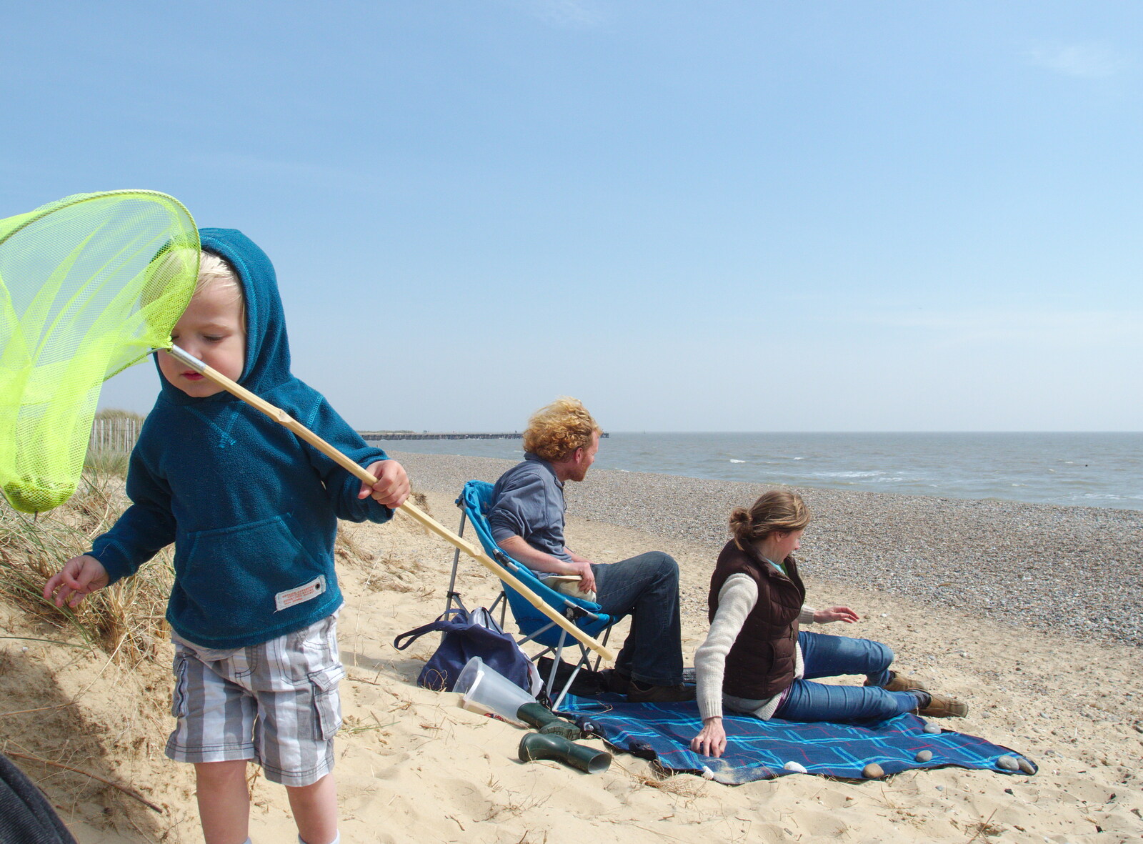 Harry wanders off with his net from Life's A Windy Beach, Walberswick, Suffolk - 5th May 2014