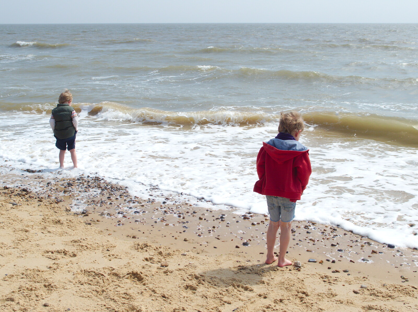 Oak and Fred go for a paddle from Life's A Windy Beach, Walberswick, Suffolk - 5th May 2014
