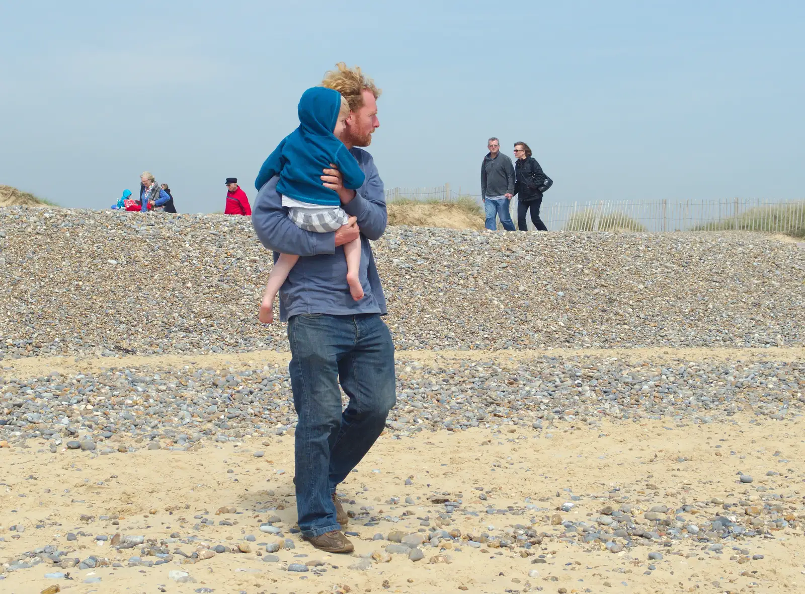 Wavy brings Harry down to the beach, from Life's A Windy Beach, Walberswick, Suffolk - 5th May 2014