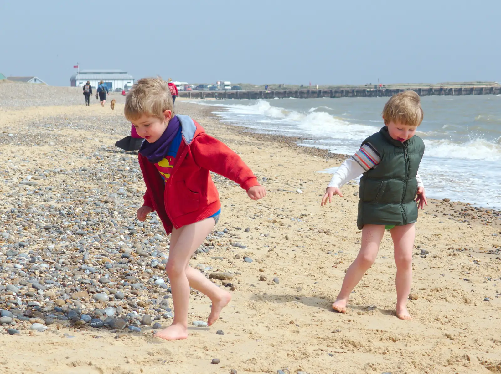 Fred and Oak run around, from Life's A Windy Beach, Walberswick, Suffolk - 5th May 2014