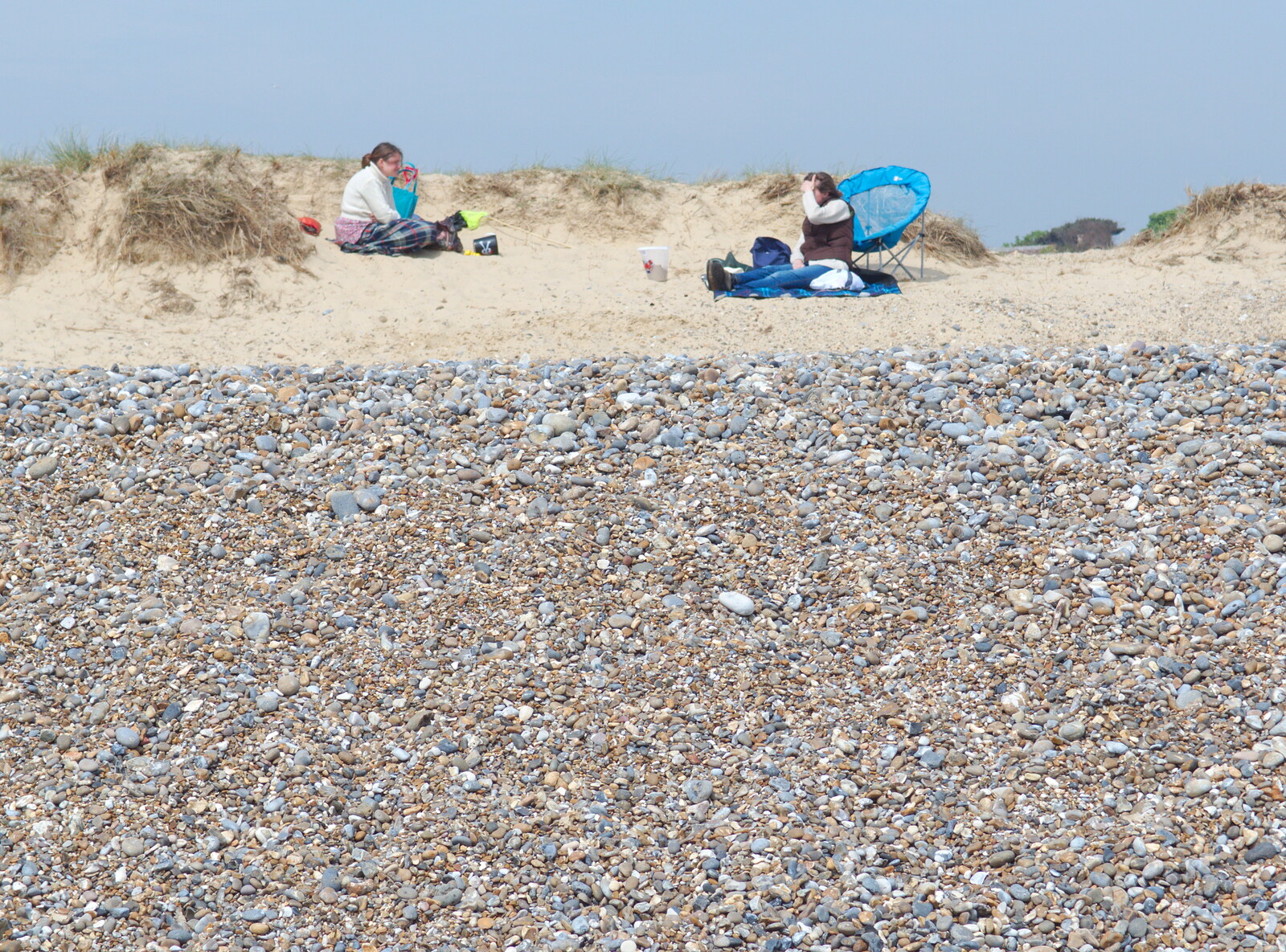 Isobel and Martina are at the top of the beach from Life's A Windy Beach, Walberswick, Suffolk - 5th May 2014
