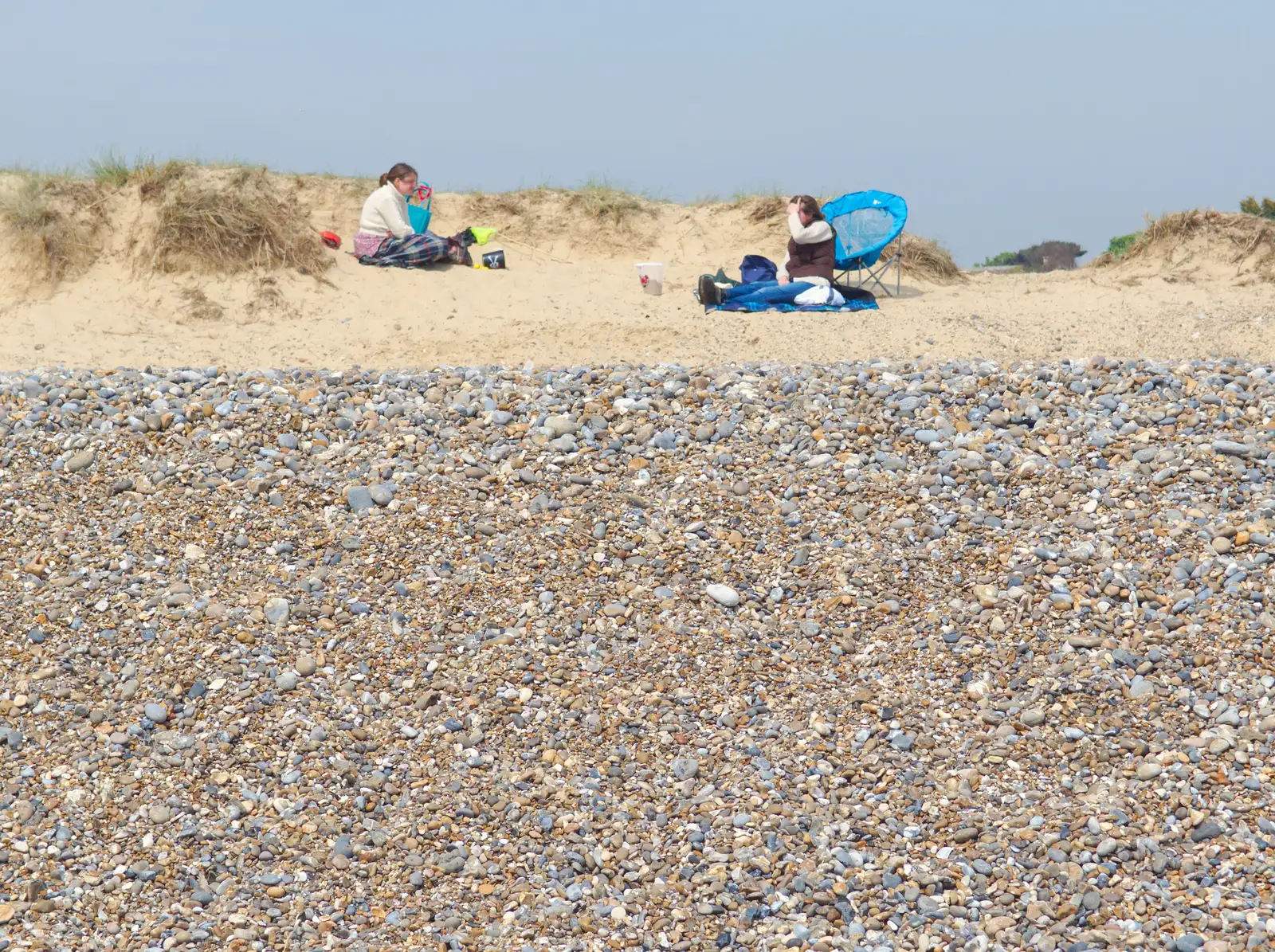 Isobel and Martina are at the top of the beach, from Life's A Windy Beach, Walberswick, Suffolk - 5th May 2014