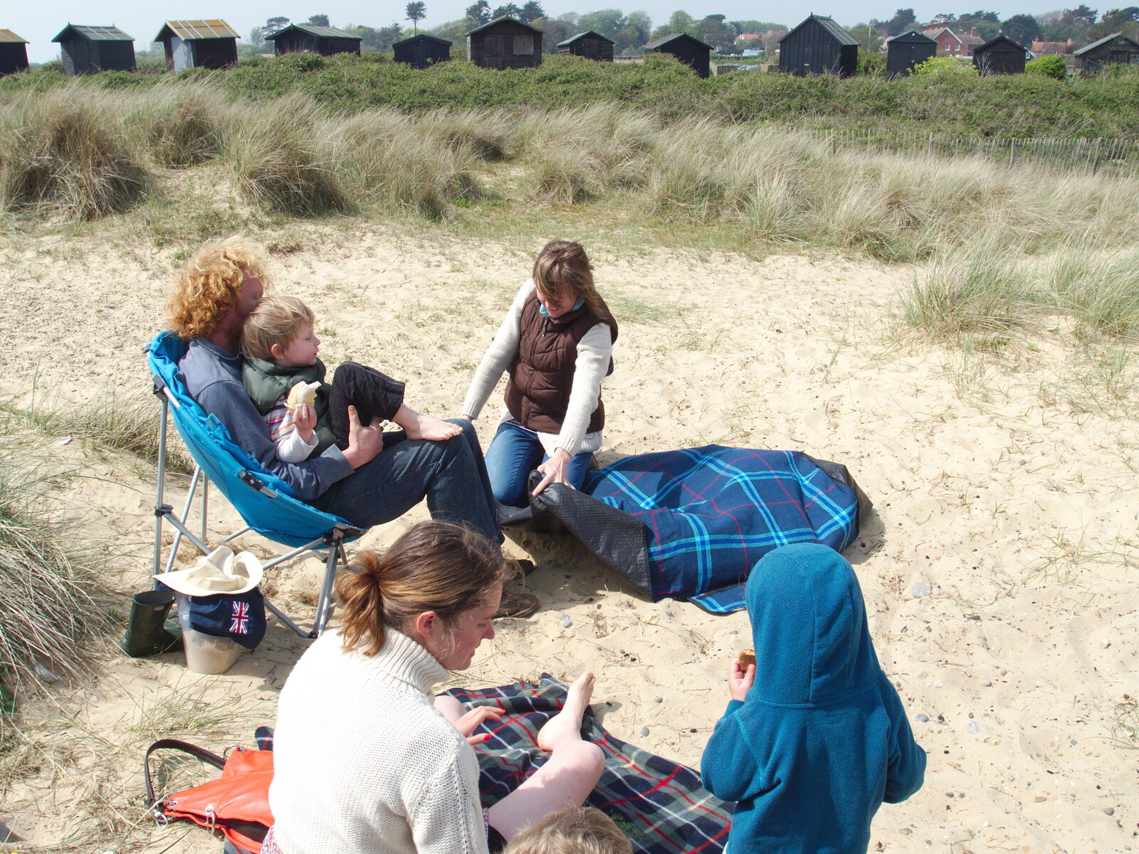 We retreat behind the dunes, where it's less windy from Life's A Windy Beach, Walberswick, Suffolk - 5th May 2014
