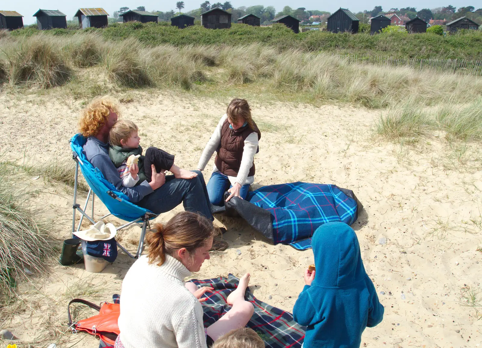 We retreat behind the dunes, where it's less windy, from Life's A Windy Beach, Walberswick, Suffolk - 5th May 2014