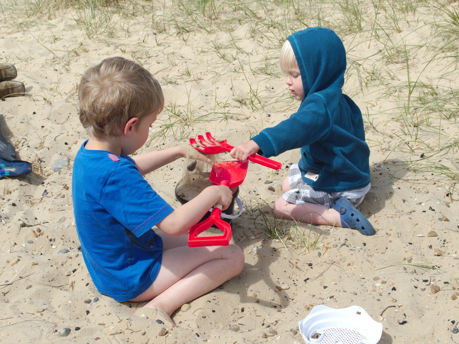Fred and Harry make sandcastles from Life's A Windy Beach, Walberswick, Suffolk - 5th May 2014